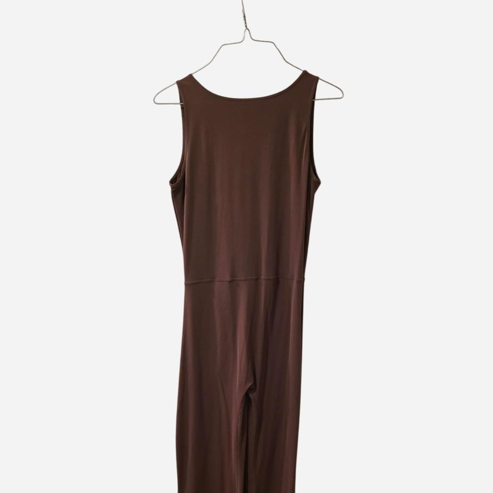 Brown jumpsuit with ruched detail